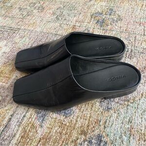 Vince Black Leather Square Toe Mules Flats Size 7